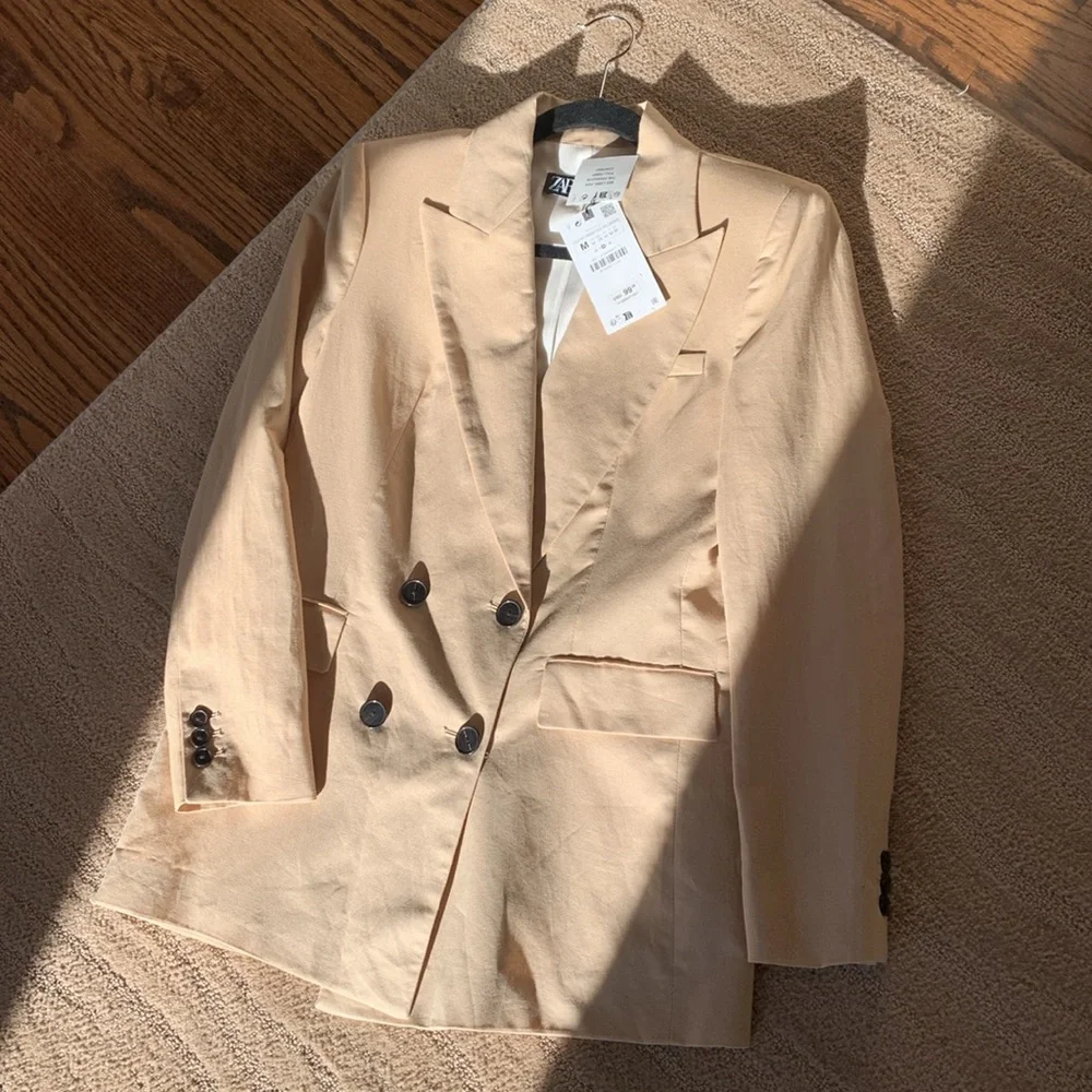 Zara Linen Blend‎ Double Breasted Blazer